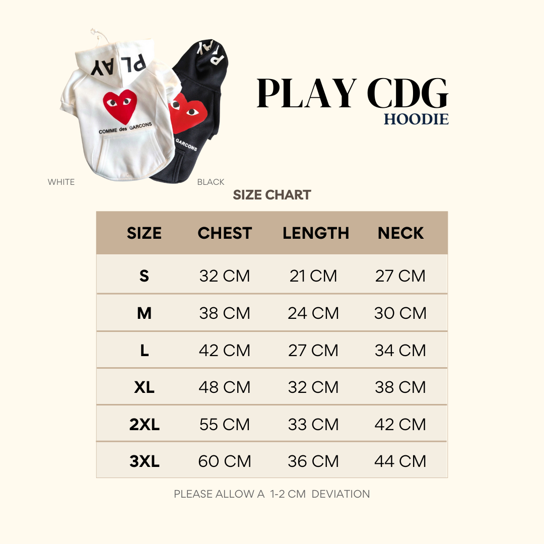 Cdg play size chart hotsell