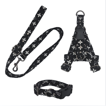 Furry Vuitton Drip Collar, Harness & Leash Set